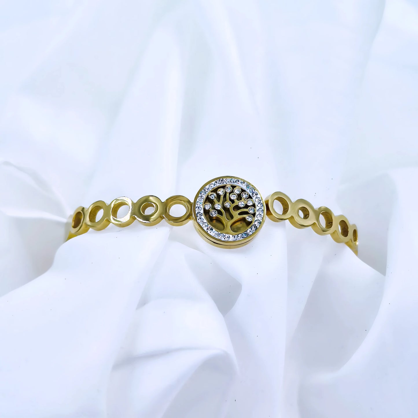 Tree of Life Crystal Accent Anti-Tarnish Gold Plated Kada / Bracelet