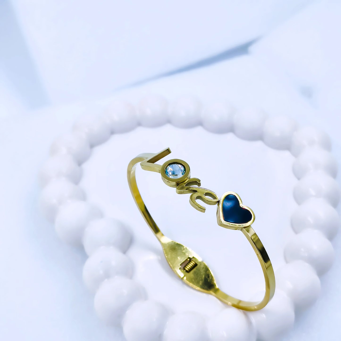 Love & Heart Charm Anti-Tarnish Gold Plated Kada / Bracelet