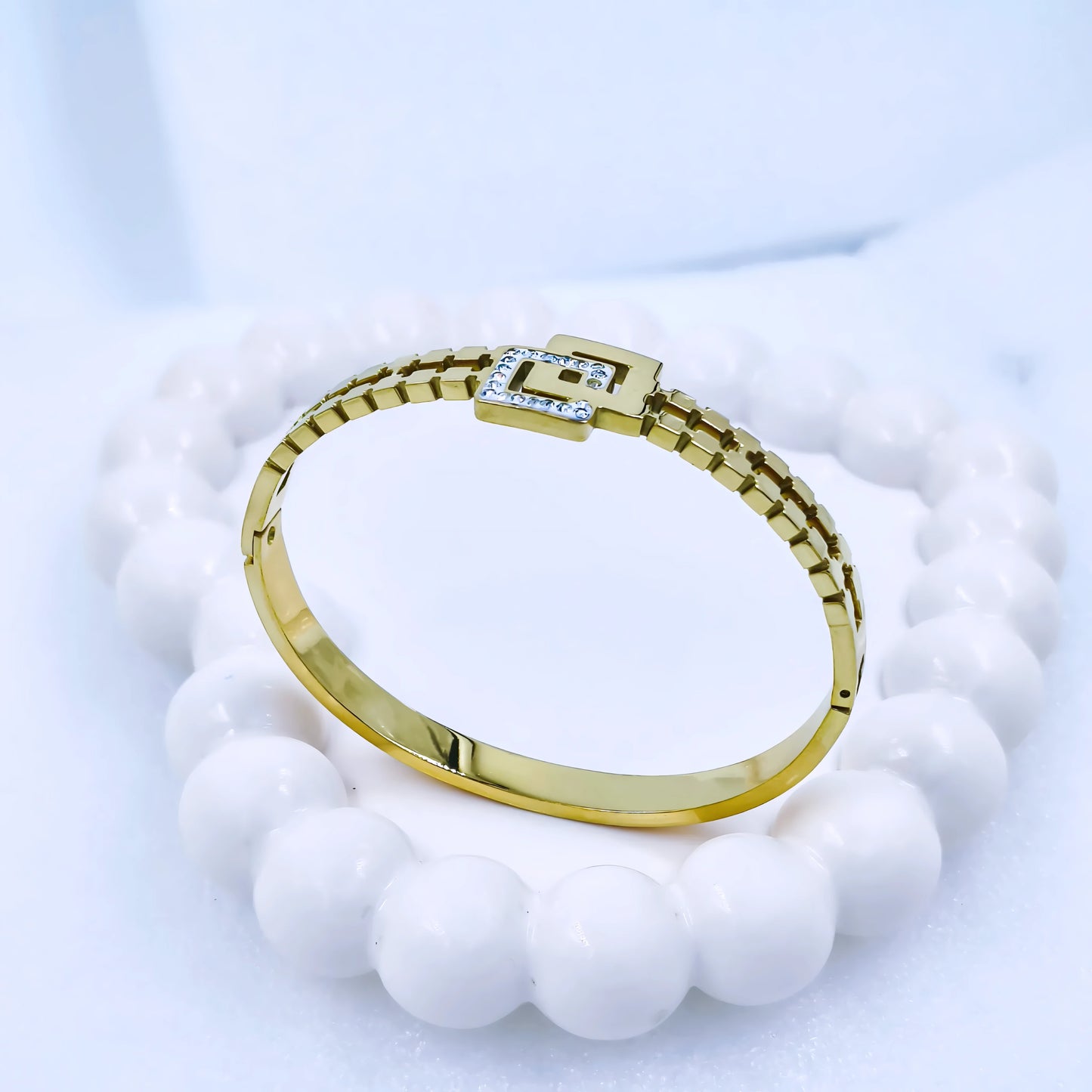Geometric Chain Crystal Accent Anti-Tarnish Gold Plated Kada / Bracelet