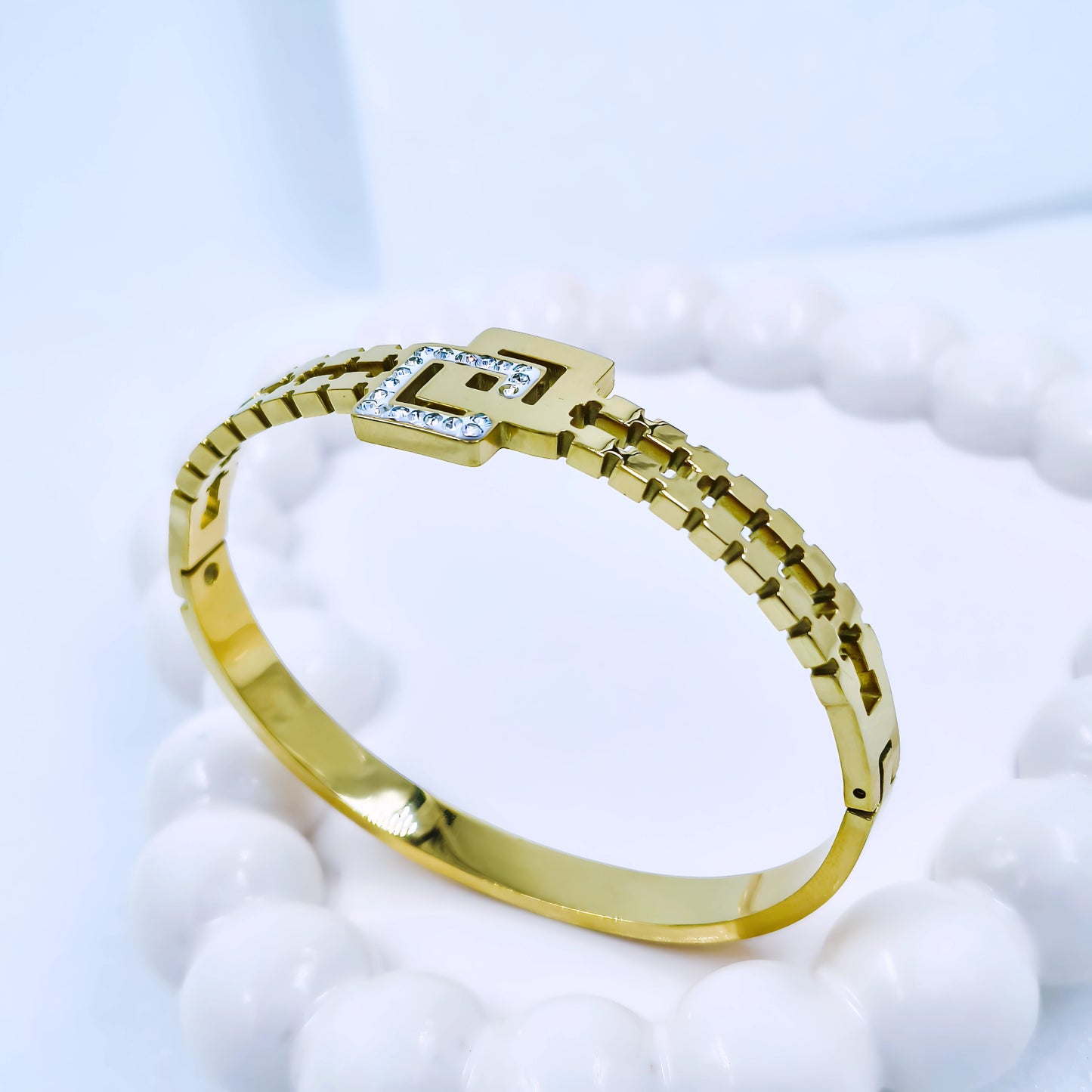 Geometric Chain Crystal Accent Anti-Tarnish Gold Plated Kada / Bracelet