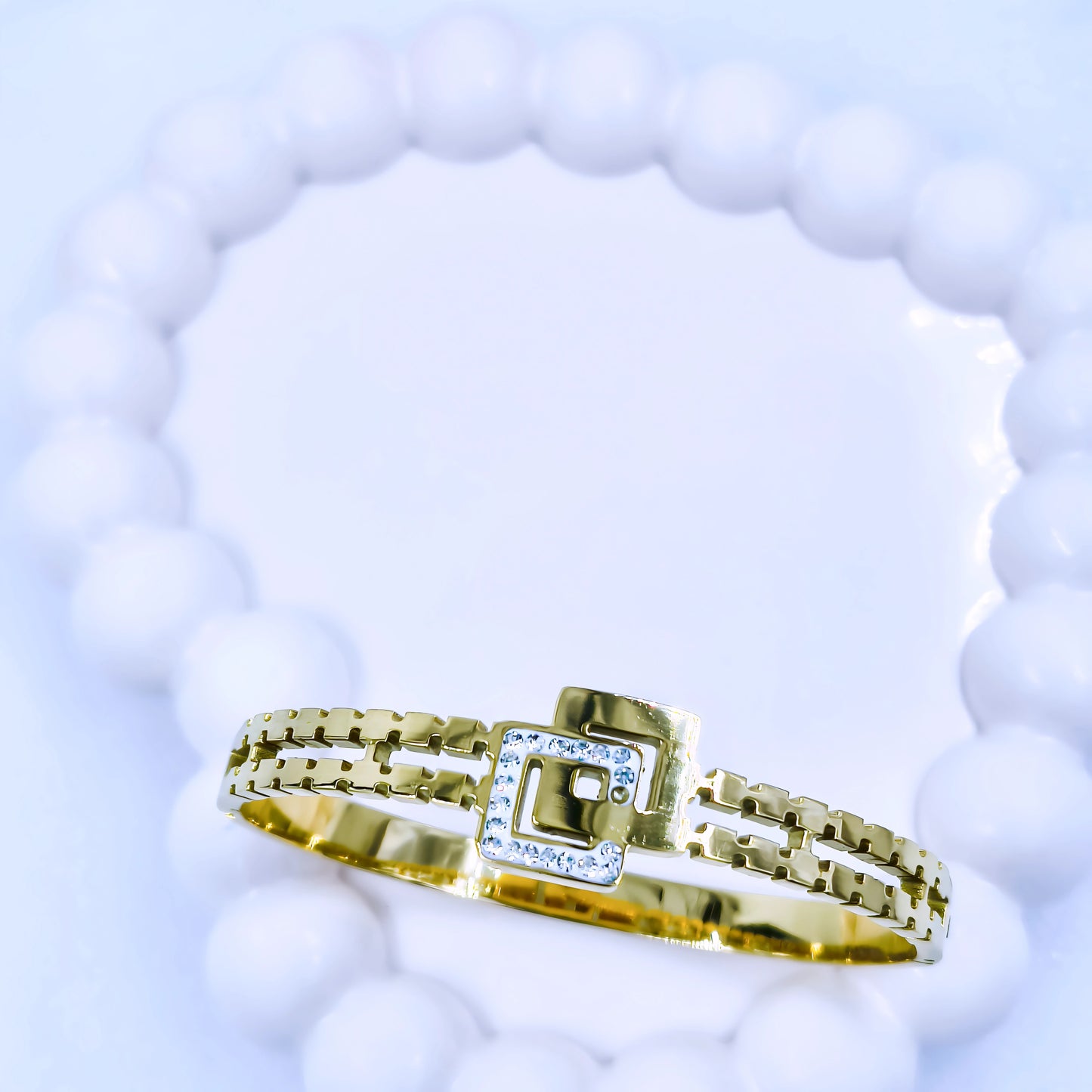 Geometric Chain Crystal Accent Anti-Tarnish Gold Plated Kada / Bracelet