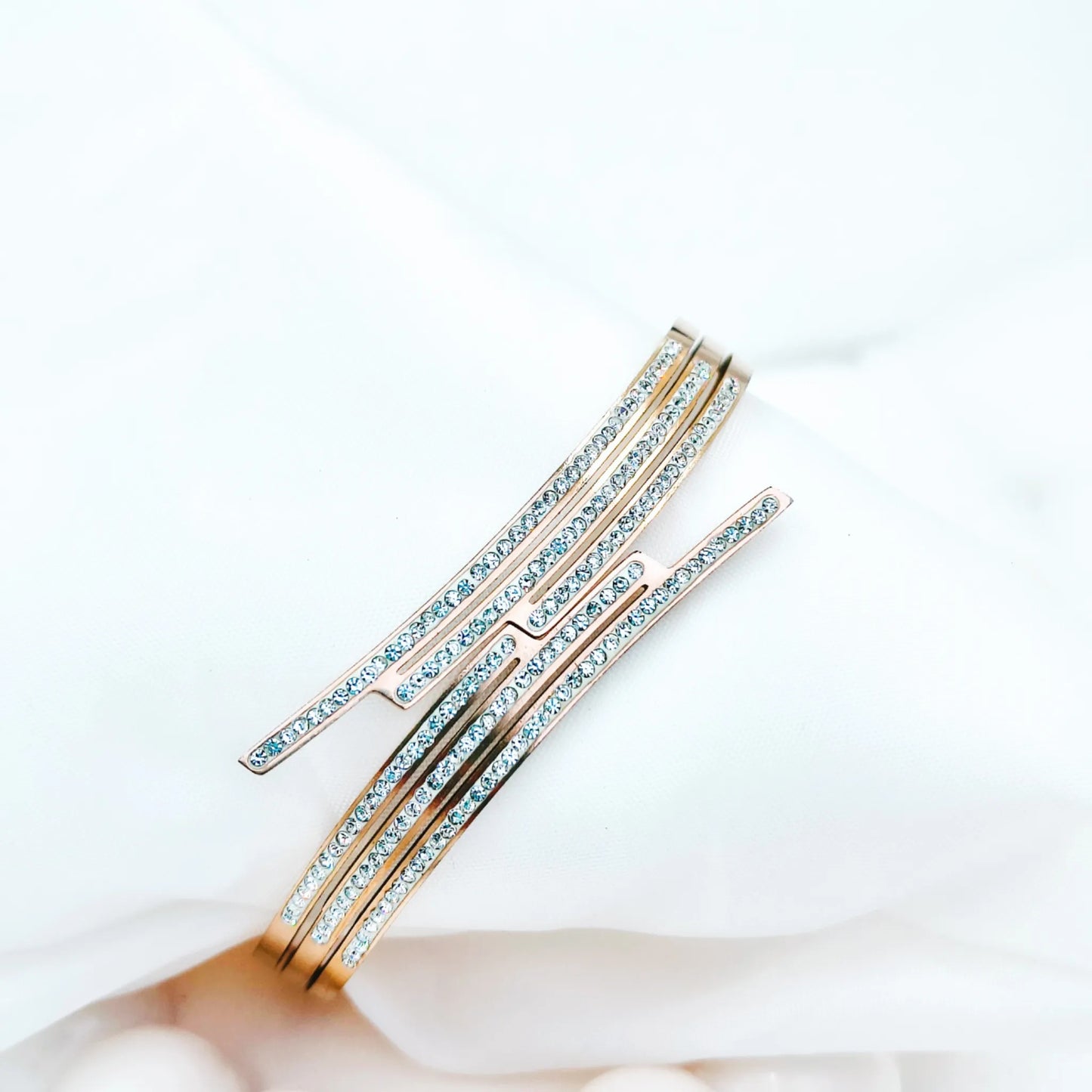 Rose Gold Multi-Line Crystal Anti-Tarnish Kada / Bracelet