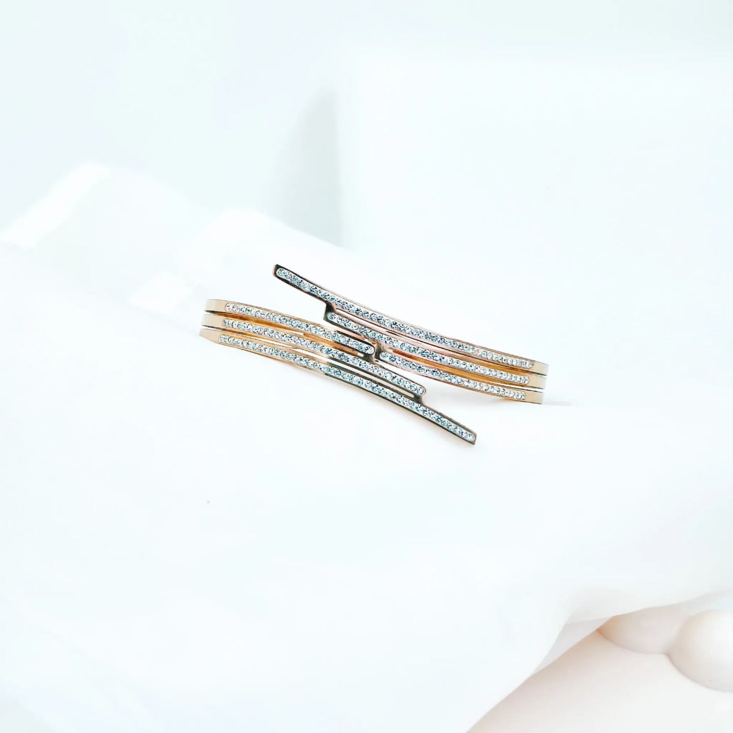 Rose Gold Multi-Line Crystal Anti-Tarnish Kada / Bracelet