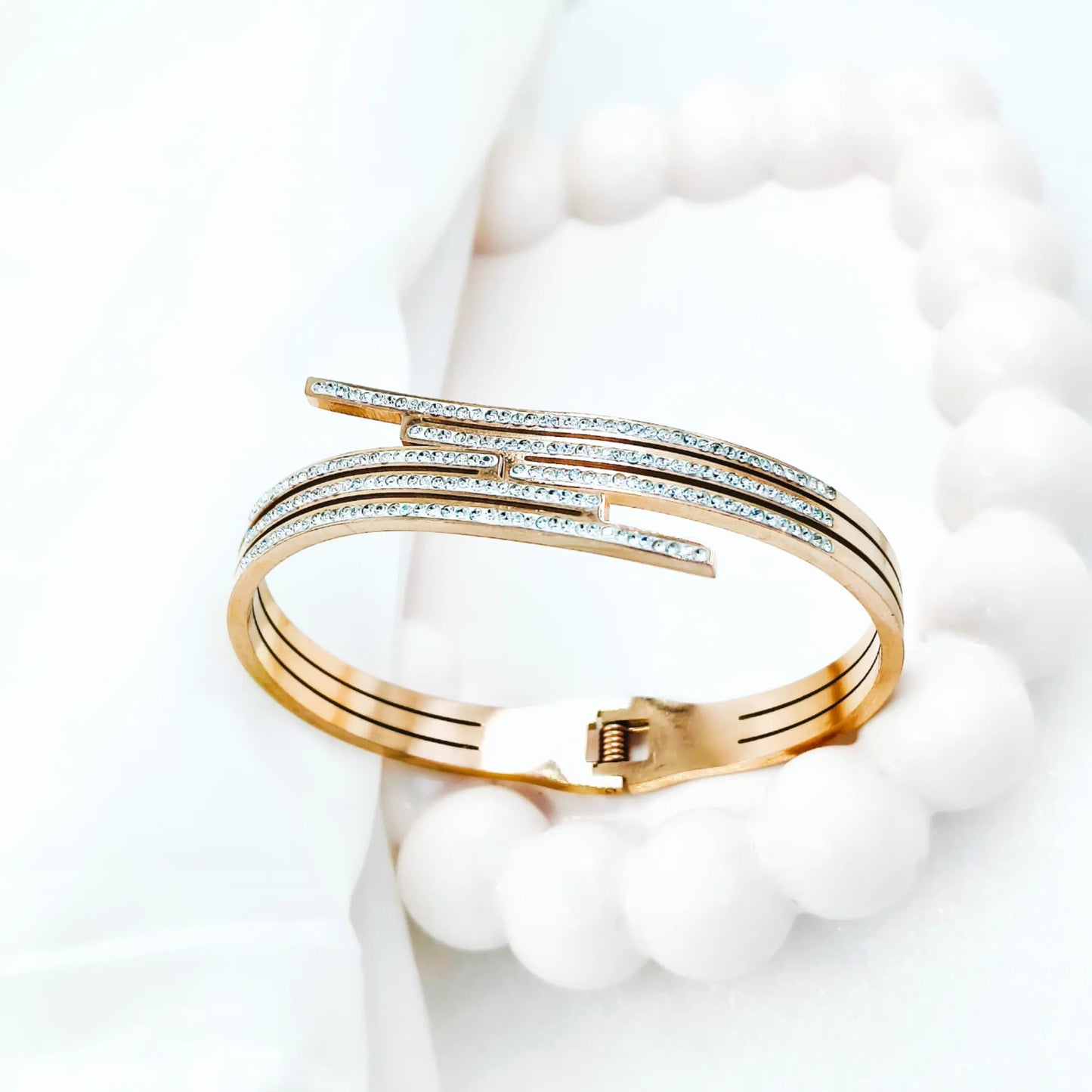 Rose Gold Multi-Line Crystal Anti-Tarnish Kada / Bracelet