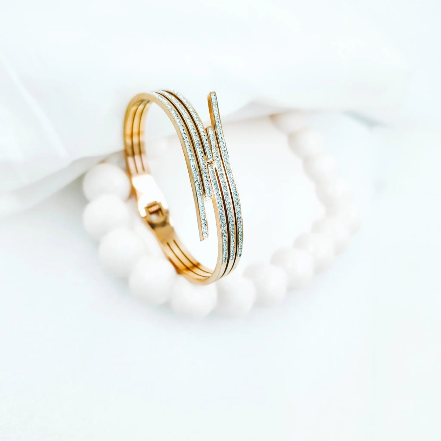 Rose Gold Multi-Line Crystal Anti-Tarnish Kada / Bracelet