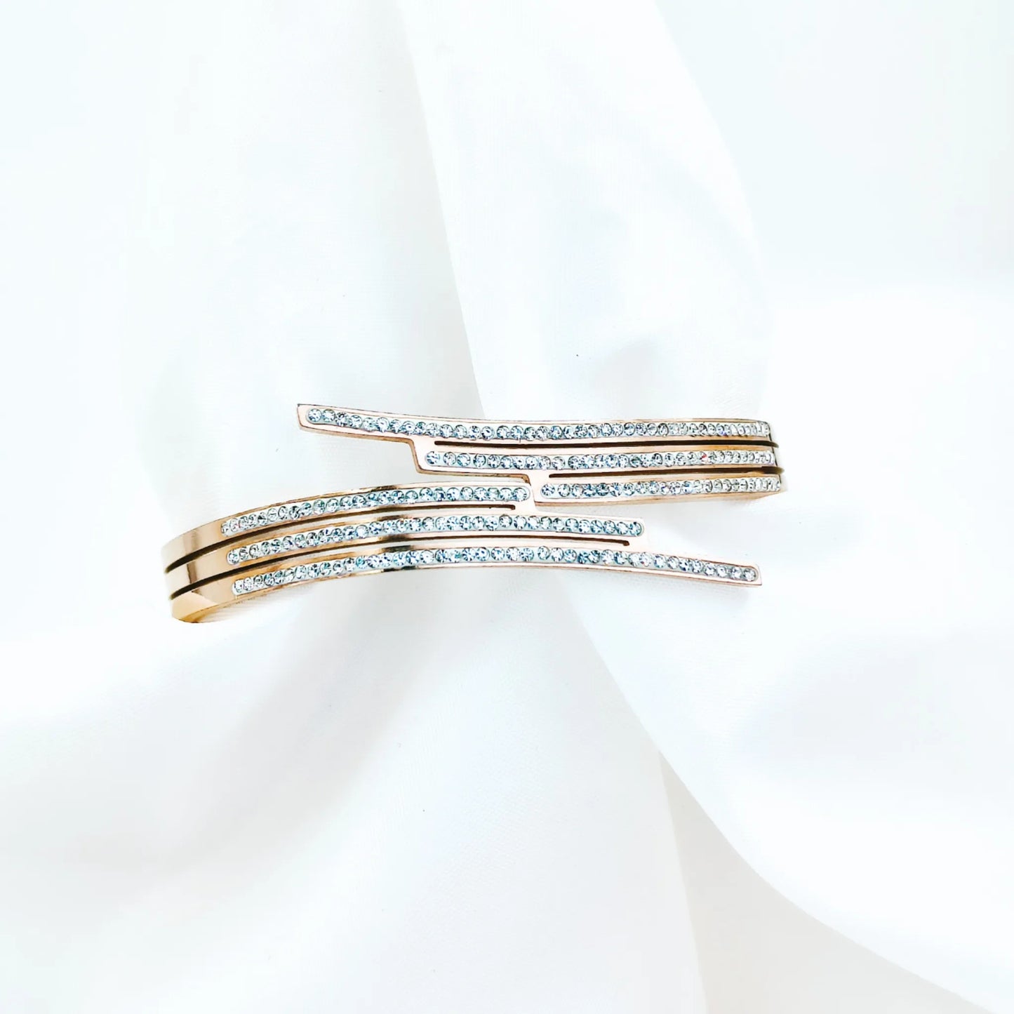 Rose Gold Multi-Line Crystal Anti-Tarnish Kada / Bracelet