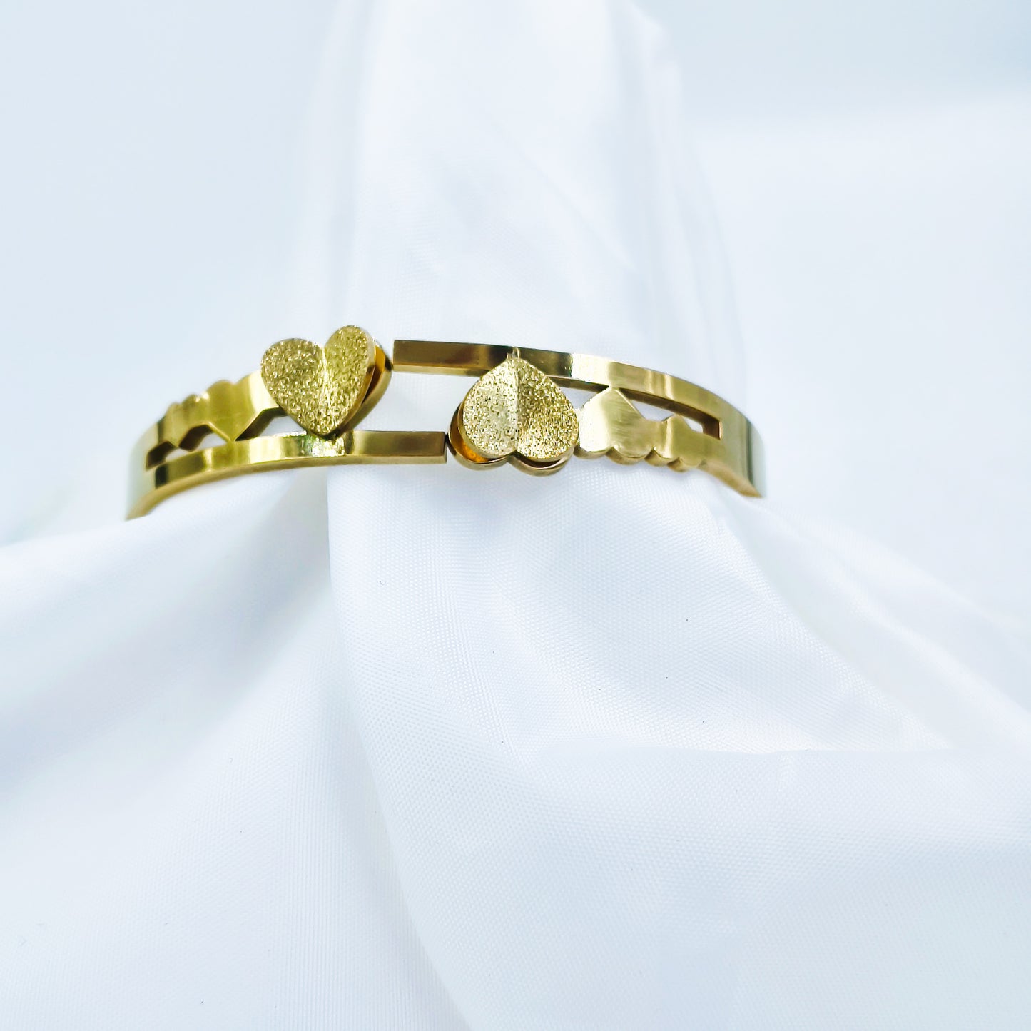 Gold Plated Double Heart Kada – Anti Tarnish (Regular Size 2.6 & 2.8)
