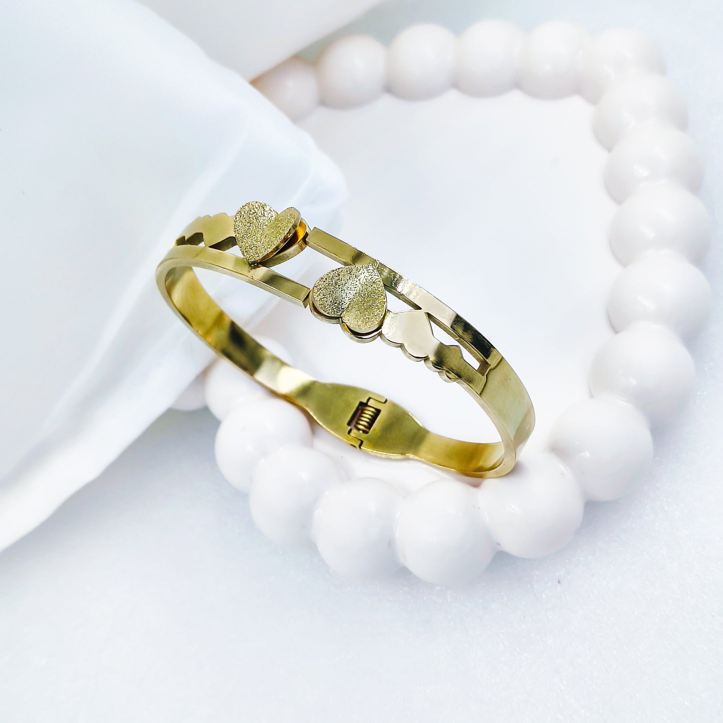 Gold Plated Double Heart Kada – Anti Tarnish (Regular Size 2.6 & 2.8)