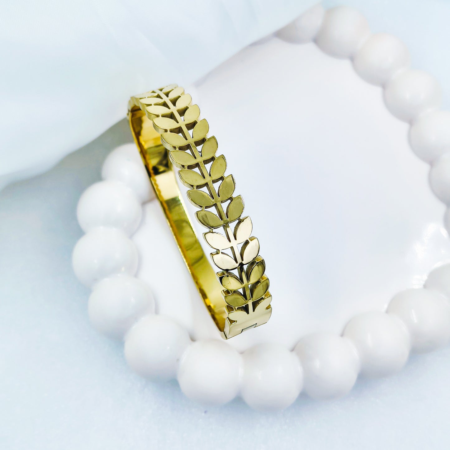 Gold Plated Leaf Design Kada – Anti Tarnish (Regular Size 2.6 & 2.8)