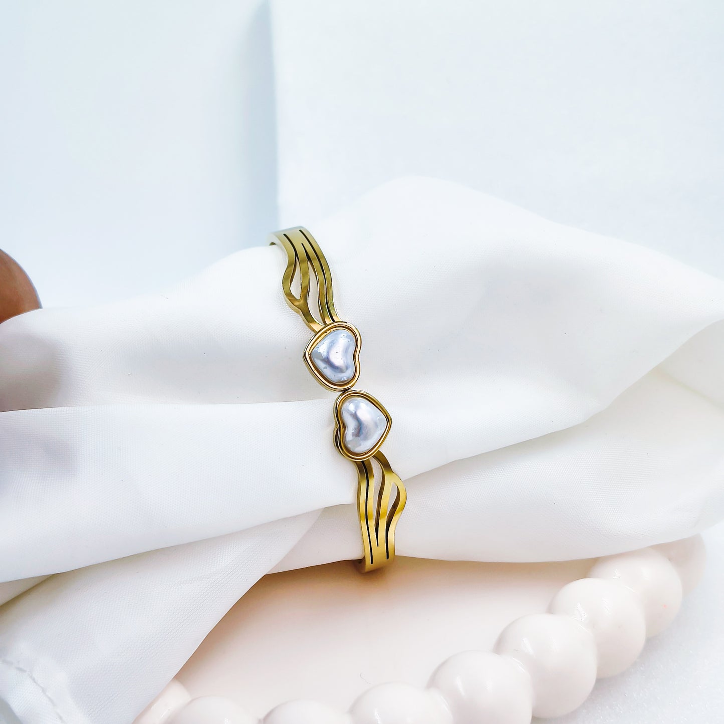 Gold Plated Dual Heart Kada – Anti Tarnish (Regular Size 2.6 & 2.8)
