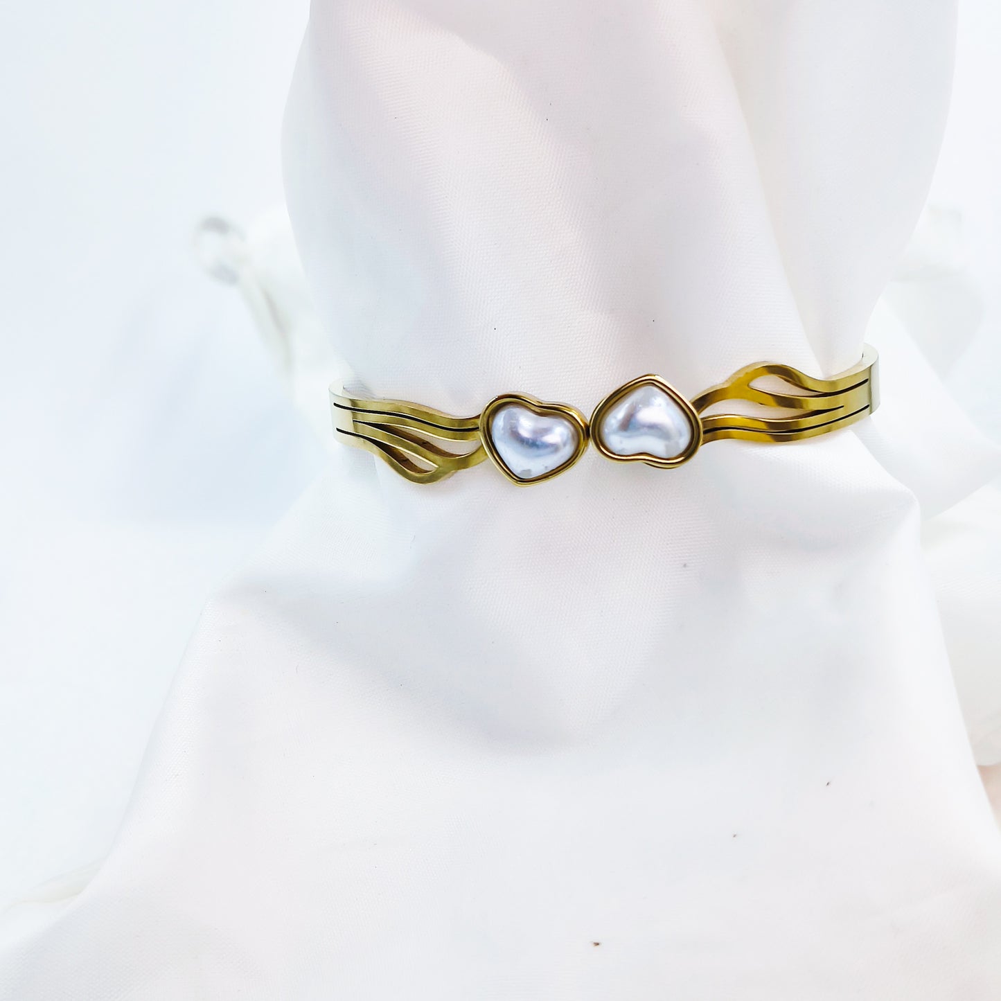 Gold Plated Dual Heart Kada – Anti Tarnish (Regular Size 2.6 & 2.8)