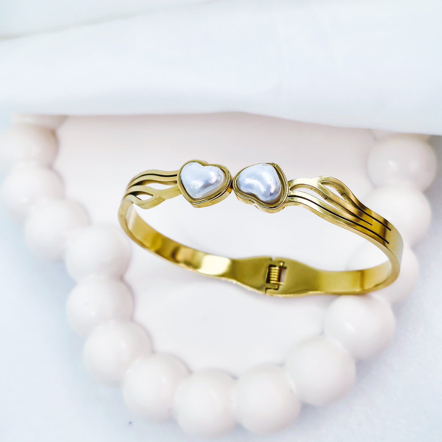 Gold Plated Dual Heart Kada – Anti Tarnish (Regular Size 2.6 & 2.8)