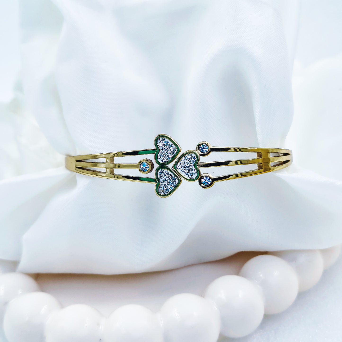 Gold Plated Triple Heart Kada – Anti Tarnish (Regular Size 2.6 & 2.8)
