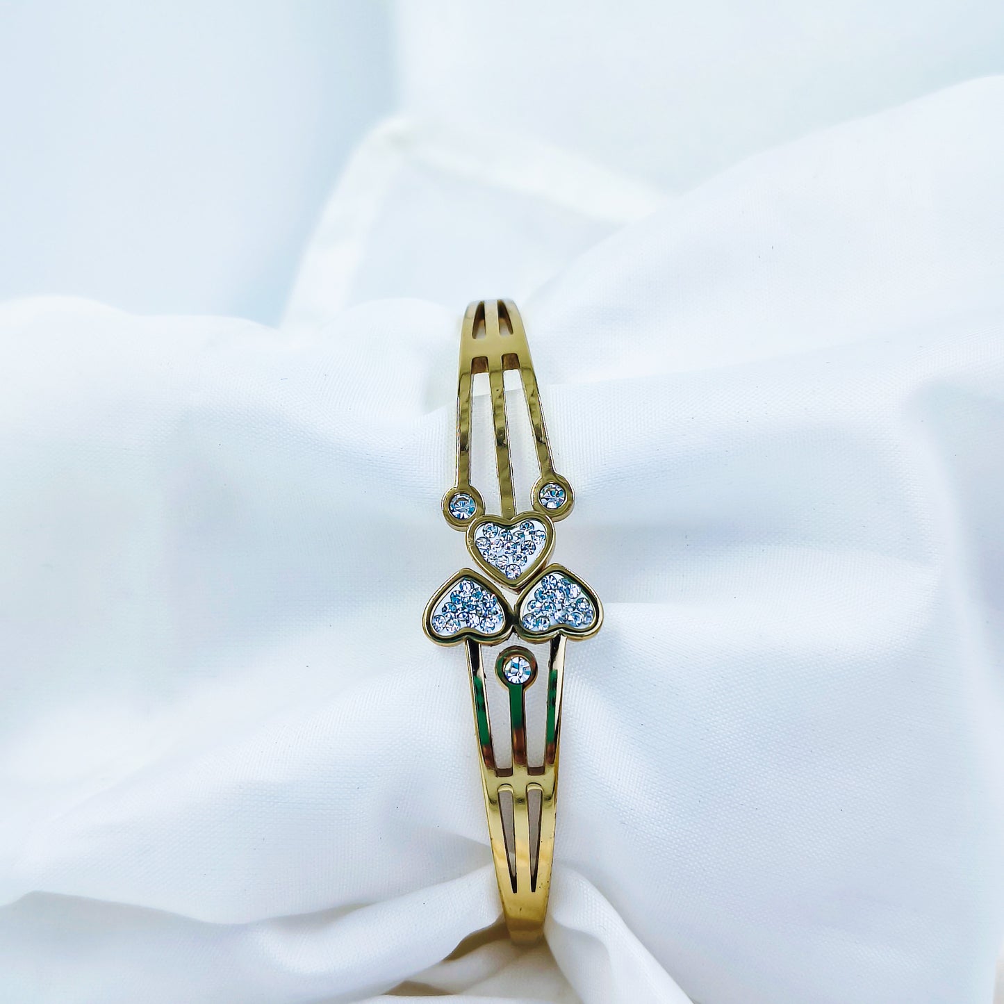 Gold Plated Triple Heart Kada – Anti Tarnish (Regular Size 2.6 & 2.8)