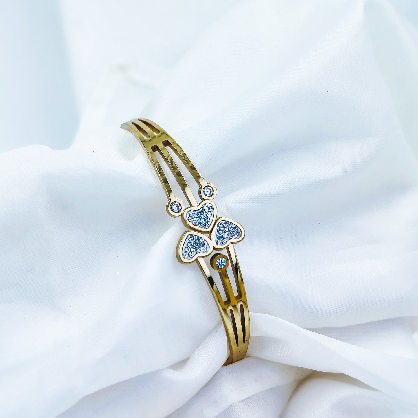 Gold Plated Triple Heart Kada – Anti Tarnish (Regular Size 2.6 & 2.8)