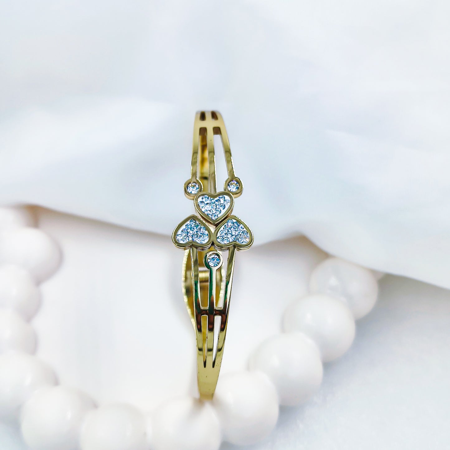 Gold Plated Triple Heart Kada – Anti Tarnish (Regular Size 2.6 & 2.8)