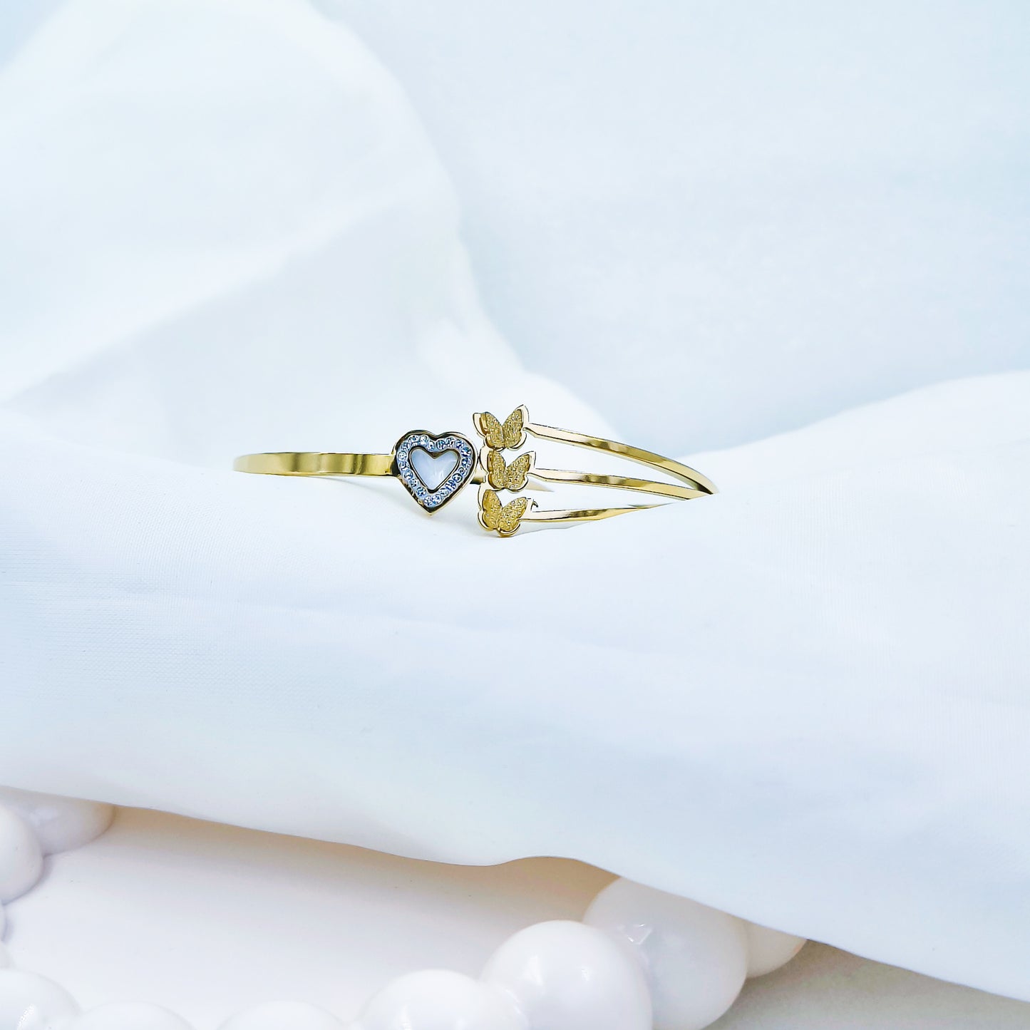 Gold Plated Heart & Butterfly Kada – Anti Tarnish (Regular Size 2.6 & 2.8)