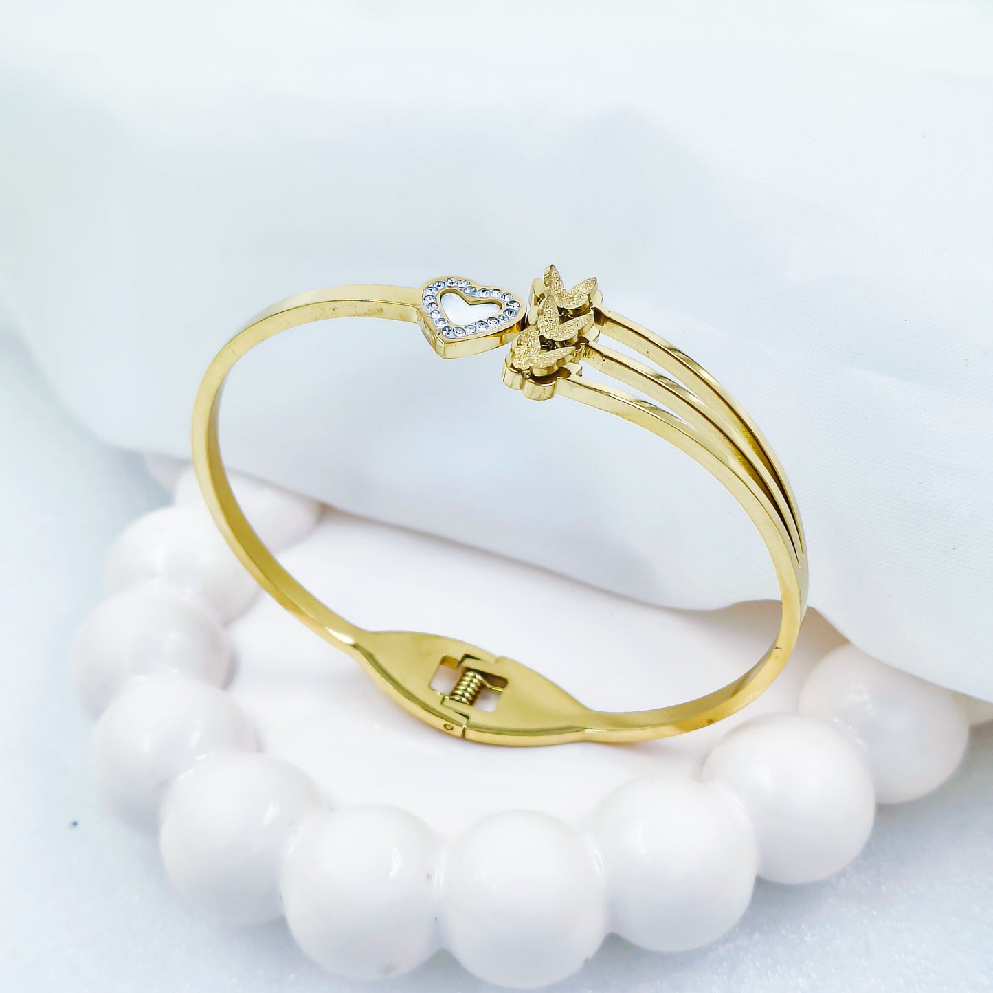 Gold Plated Heart & Butterfly Kada – Anti Tarnish (Regular Size 2.6 & 2.8)