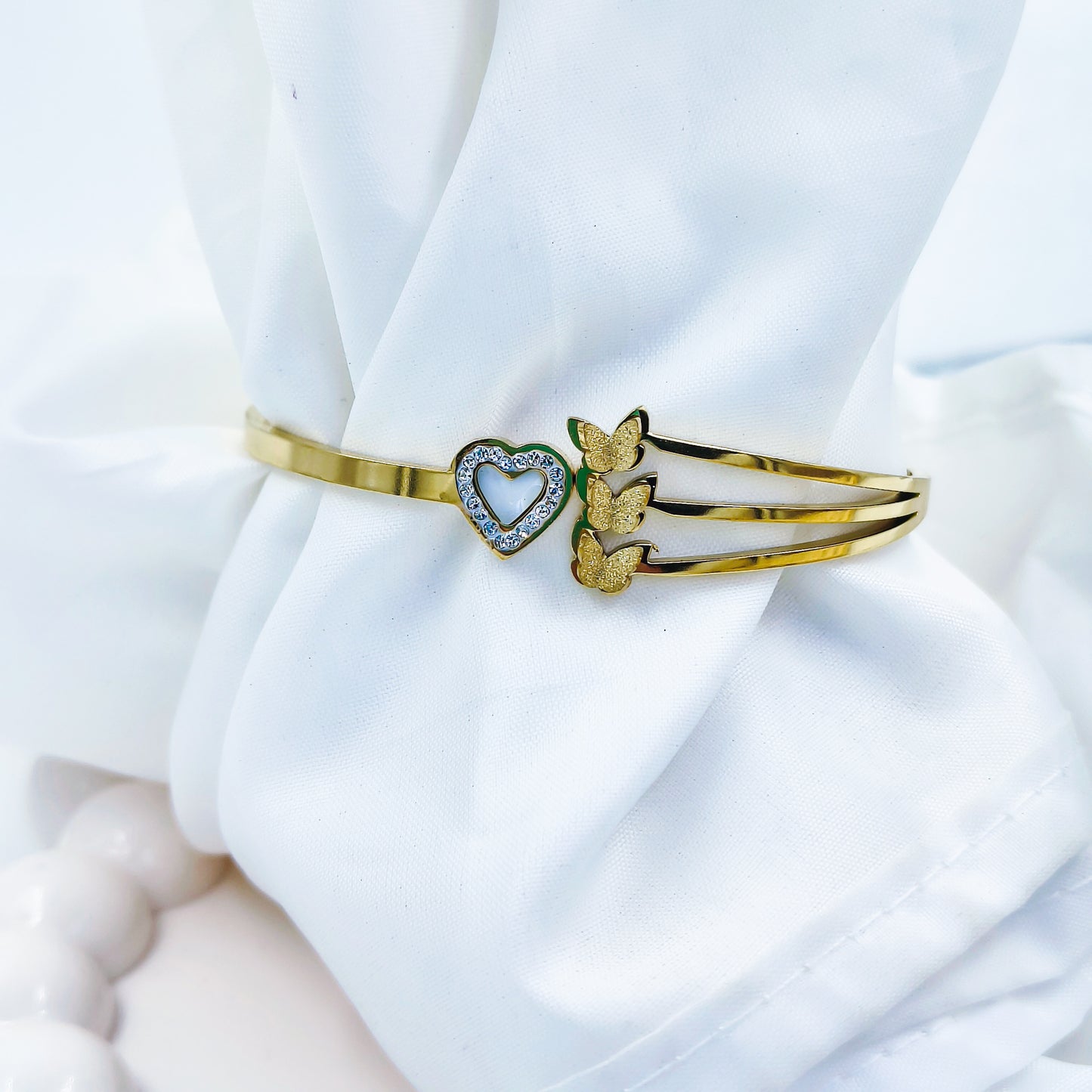 Gold Plated Heart & Butterfly Kada – Anti Tarnish (Regular Size 2.6 & 2.8)