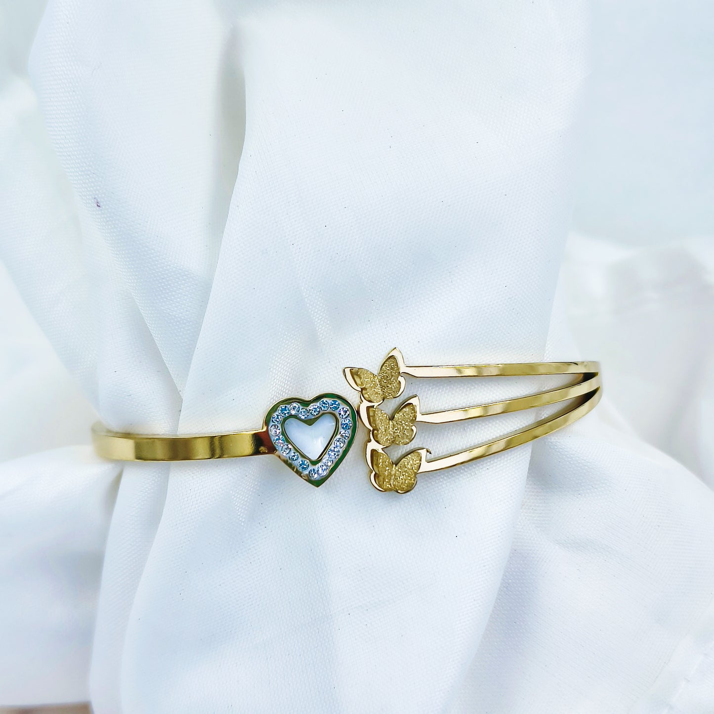 Gold Plated Heart & Butterfly Kada – Anti Tarnish (Regular Size 2.6 & 2.8)