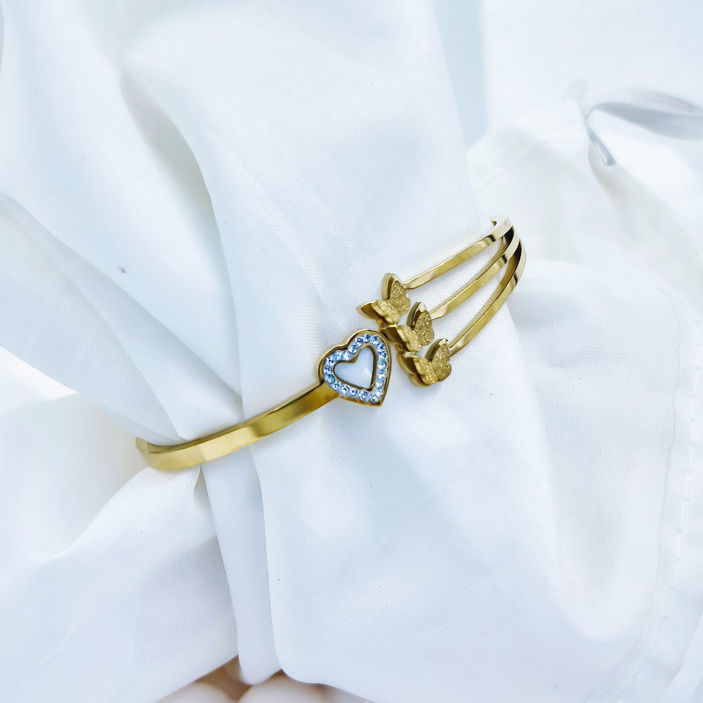 Gold Plated Heart & Butterfly Kada – Anti Tarnish (Regular Size 2.6 & 2.8)