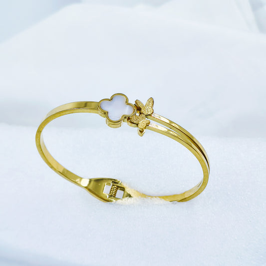 Gold Plated Clover Kada with Butterfly Design – Anti Tarnish (Regular Size 2.6 & 2.8)