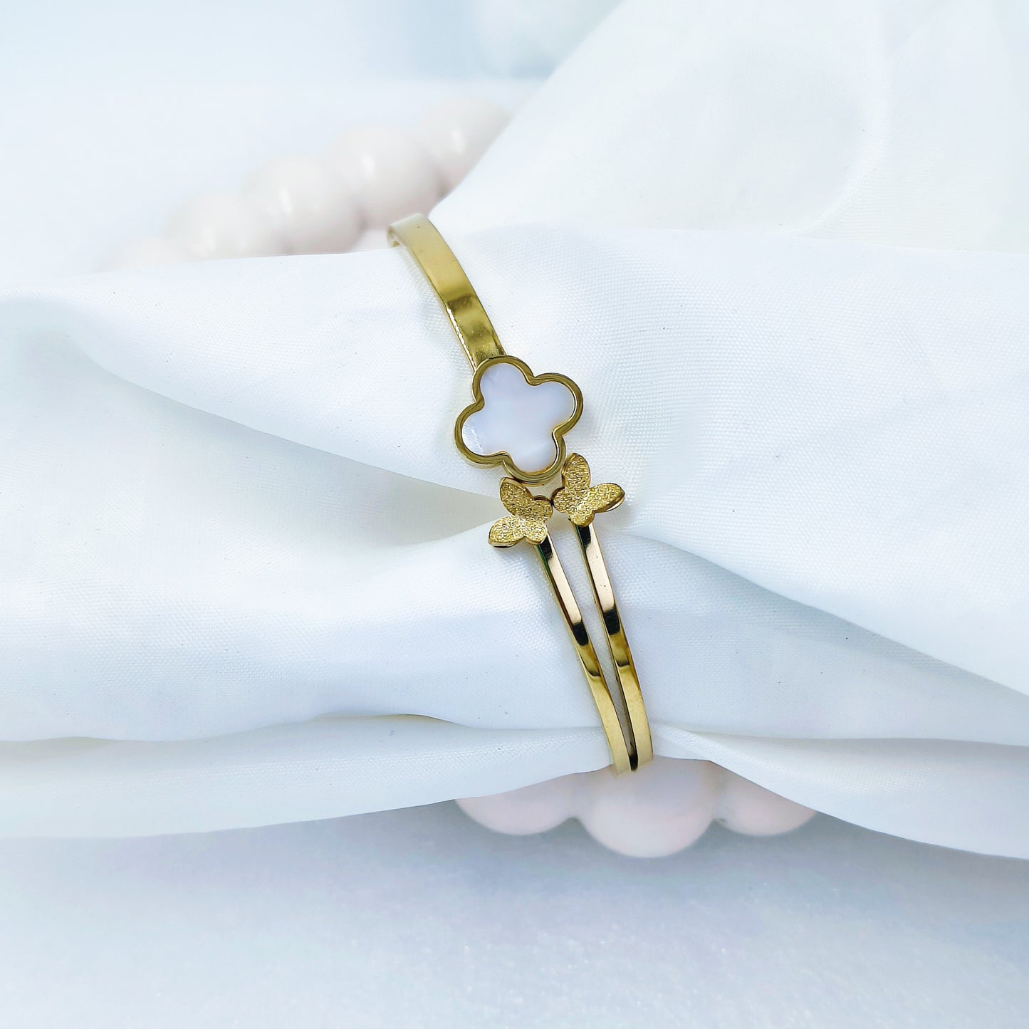 Gold Plated Clover Kada with Butterfly Design – Anti Tarnish (Regular Size 2.6 & 2.8)