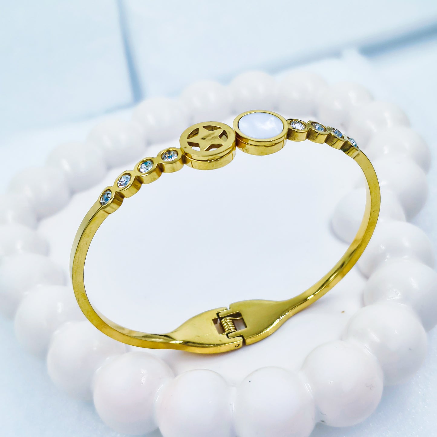 Gold Plated Anti-Tarnish Stone Kada (Size 2.6 & 2.8)