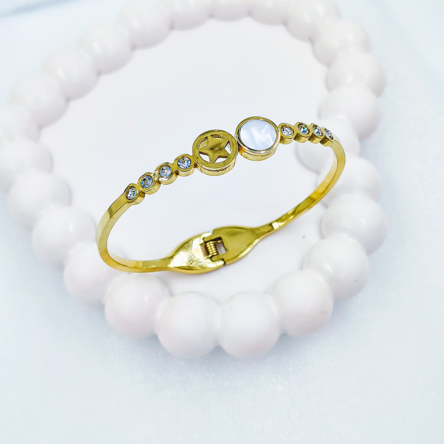 Gold Plated Anti-Tarnish Stone Kada (Size 2.6 & 2.8)