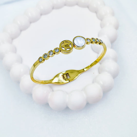 Gold Plated Anti-Tarnish Stone Kada (Size 2.6 & 2.8)