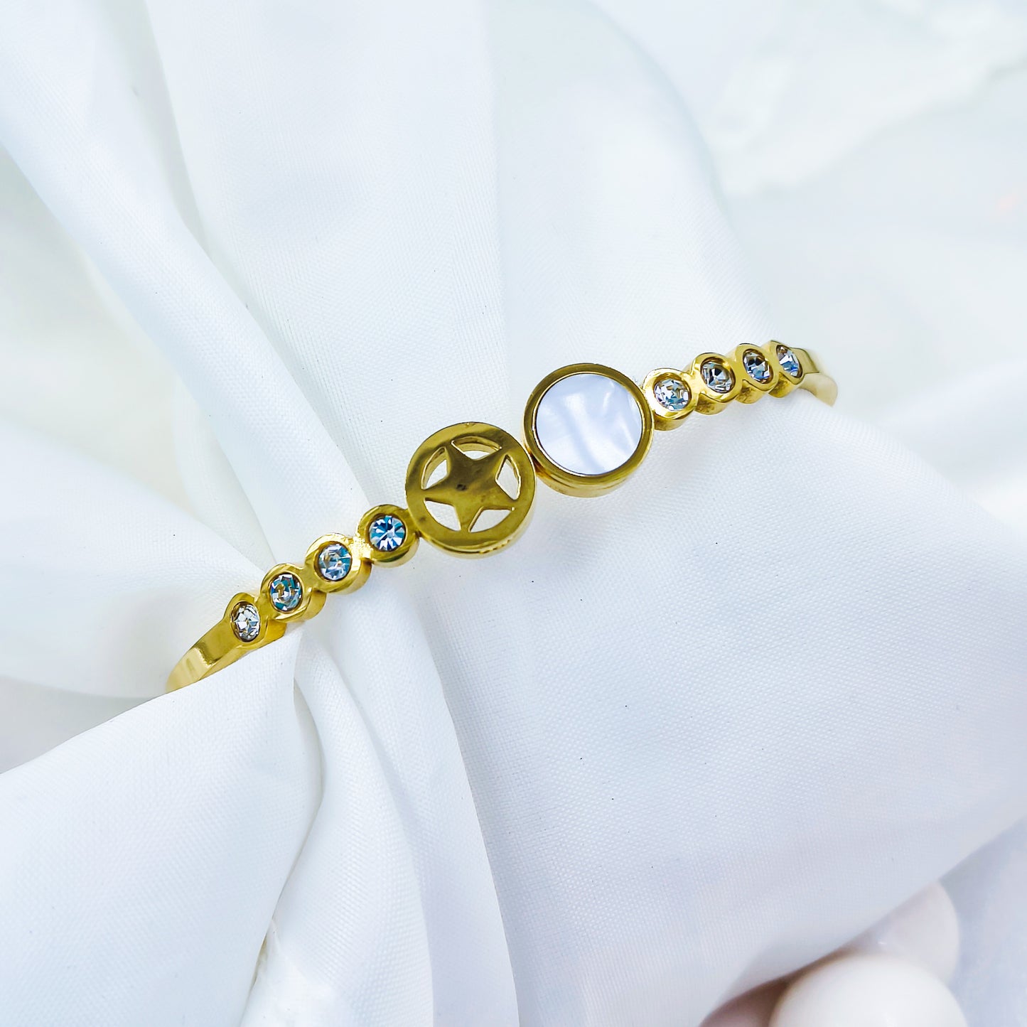 Gold Plated Anti-Tarnish Stone Kada (Size 2.6 & 2.8)