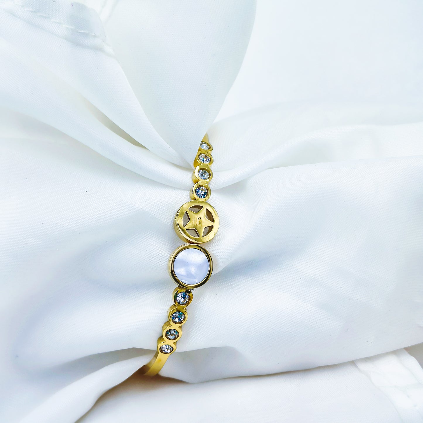 Gold Plated Anti-Tarnish Stone Kada (Size 2.6 & 2.8)