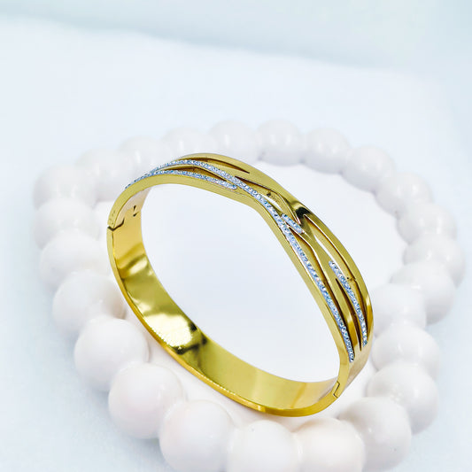Triple Wave Crystal Gold Plated Anti-Tarnish Bracelet (Size 2.6, 2.8 & Regular)