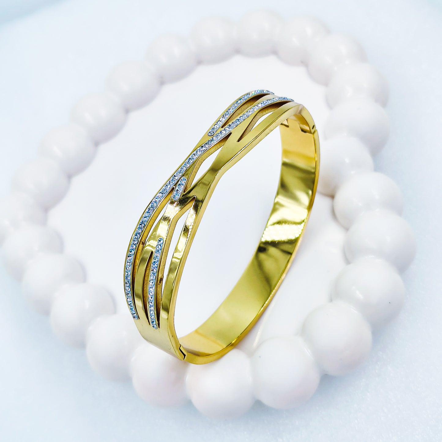 Triple Wave Crystal Gold Plated Anti-Tarnish Bracelet (Size 2.6, 2.8 & Regular)