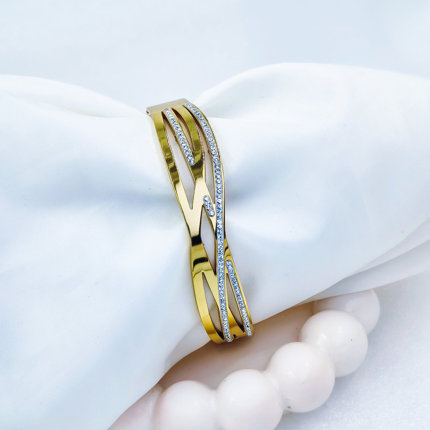Triple Wave Crystal Gold Plated Anti-Tarnish Bracelet (Size 2.6, 2.8 & Regular)