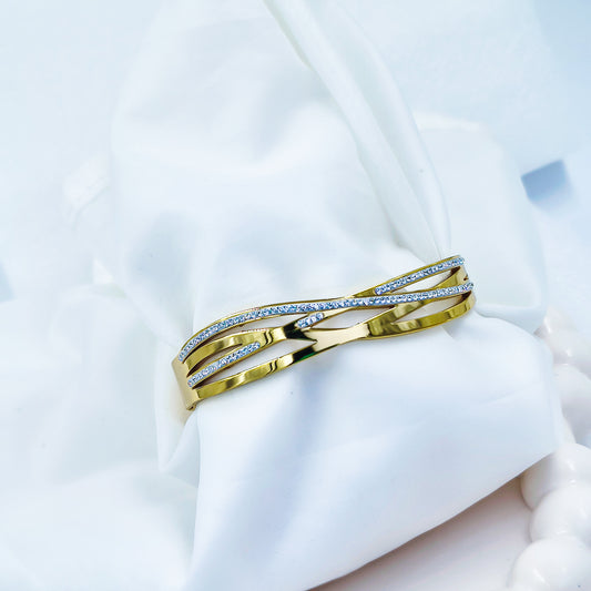 Triple Wave Crystal Gold Plated Anti-Tarnish Bracelet (Size 2.6, 2.8 & Regular)