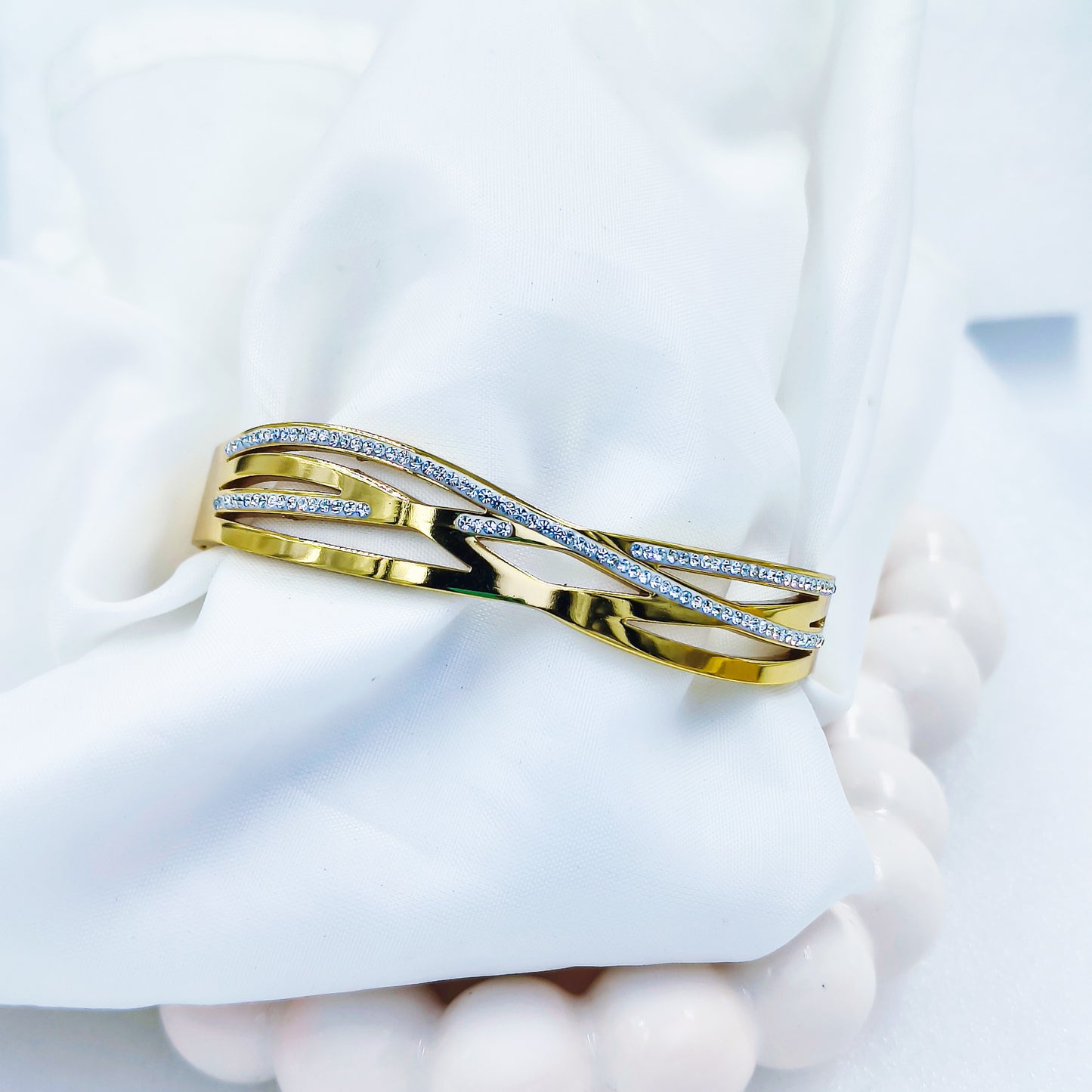 Triple Wave Crystal Gold Plated Anti-Tarnish Bracelet (Size 2.6, 2.8 & Regular)