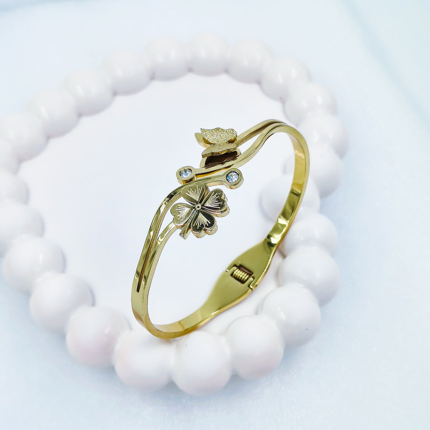 Floral Butterfly Gold Plated Anti-Tarnish Bracelet with Stones (Regular Size & 2.8)