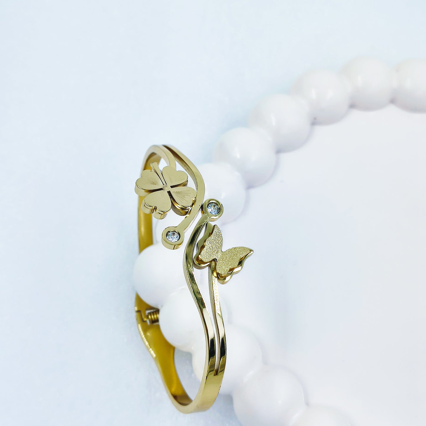 Floral Butterfly Gold Plated Anti-Tarnish Bracelet with Stones (Regular Size & 2.8)