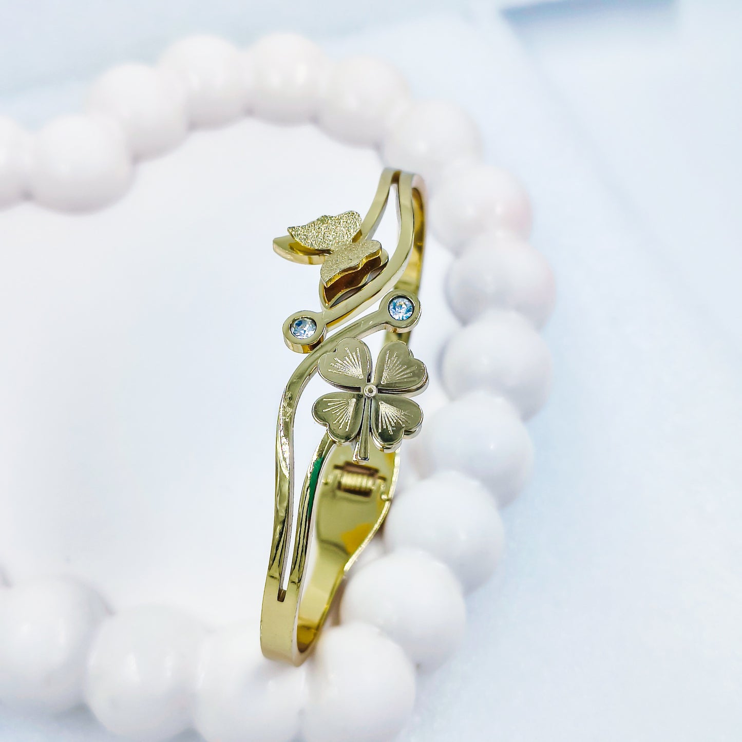 Floral Butterfly Gold Plated Anti-Tarnish Bracelet with Stones (Regular Size & 2.8)