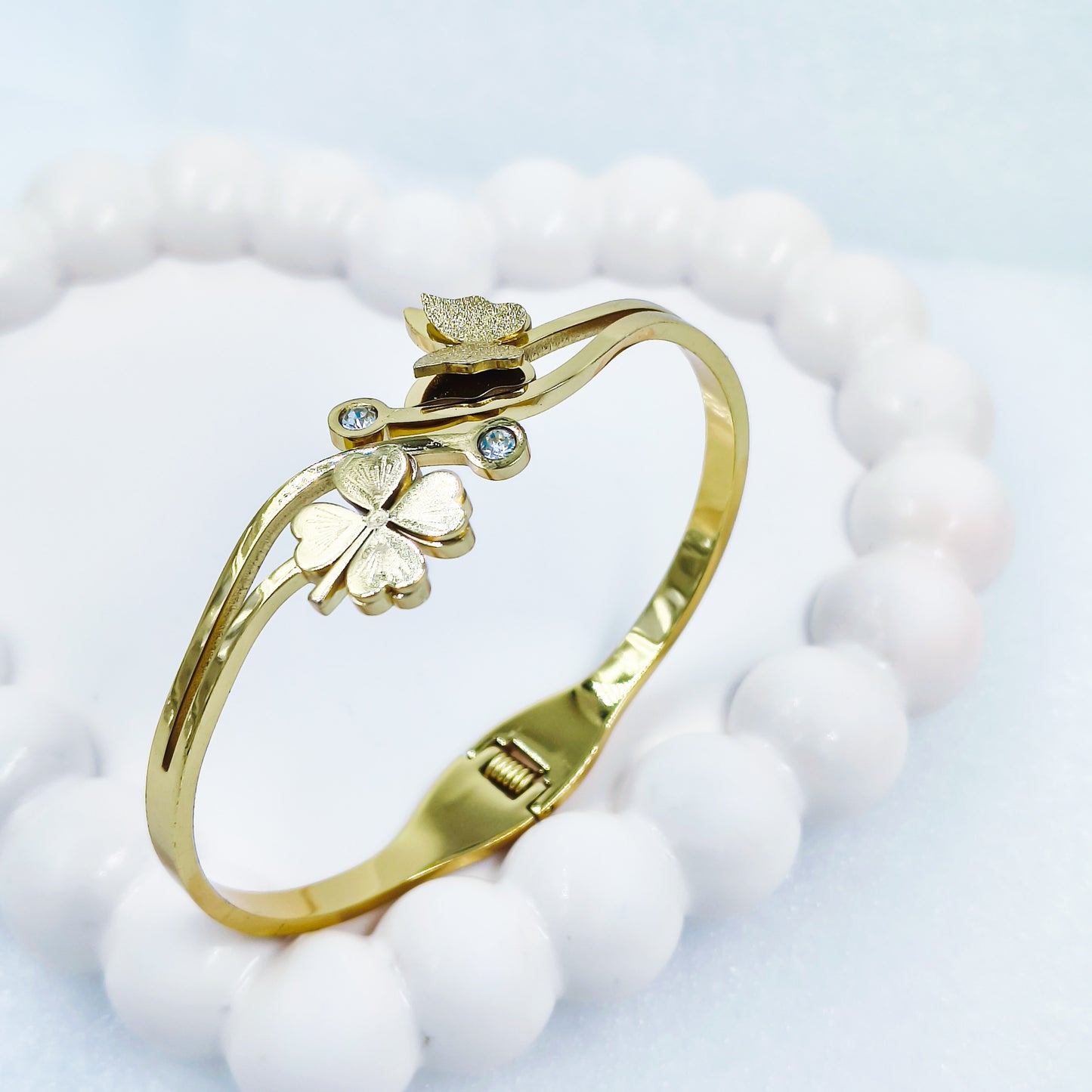 Floral Butterfly Gold Plated Anti-Tarnish Bracelet with Stones (Regular Size & 2.8)