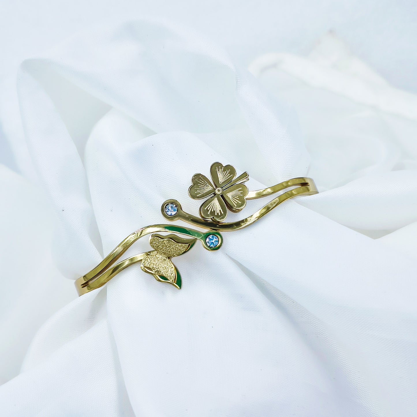 Floral Butterfly Gold Plated Anti-Tarnish Bracelet with Stones (Regular Size & 2.8)