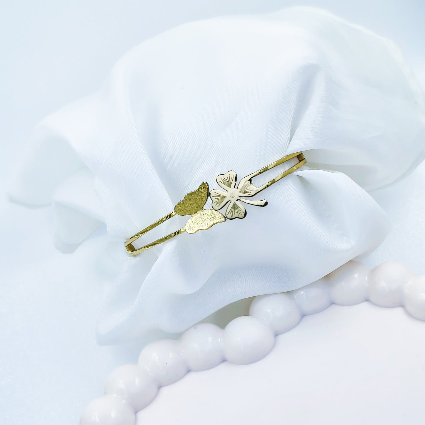 Floral Butterfly Gold Plated Anti-Tarnish Bracelet (Regular Size & 2.8)