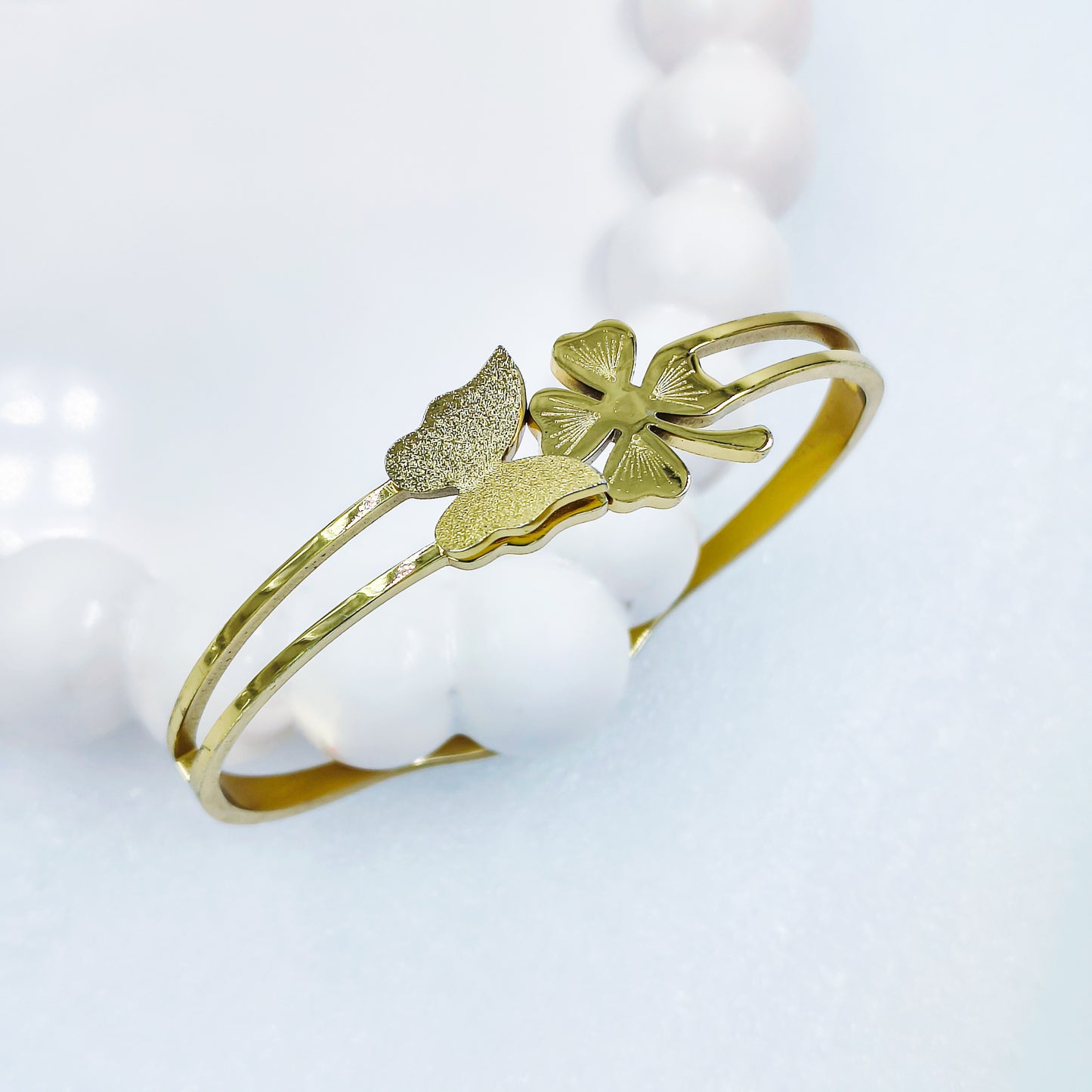 Floral Butterfly Gold Plated Anti-Tarnish Bracelet (Regular Size & 2.8)