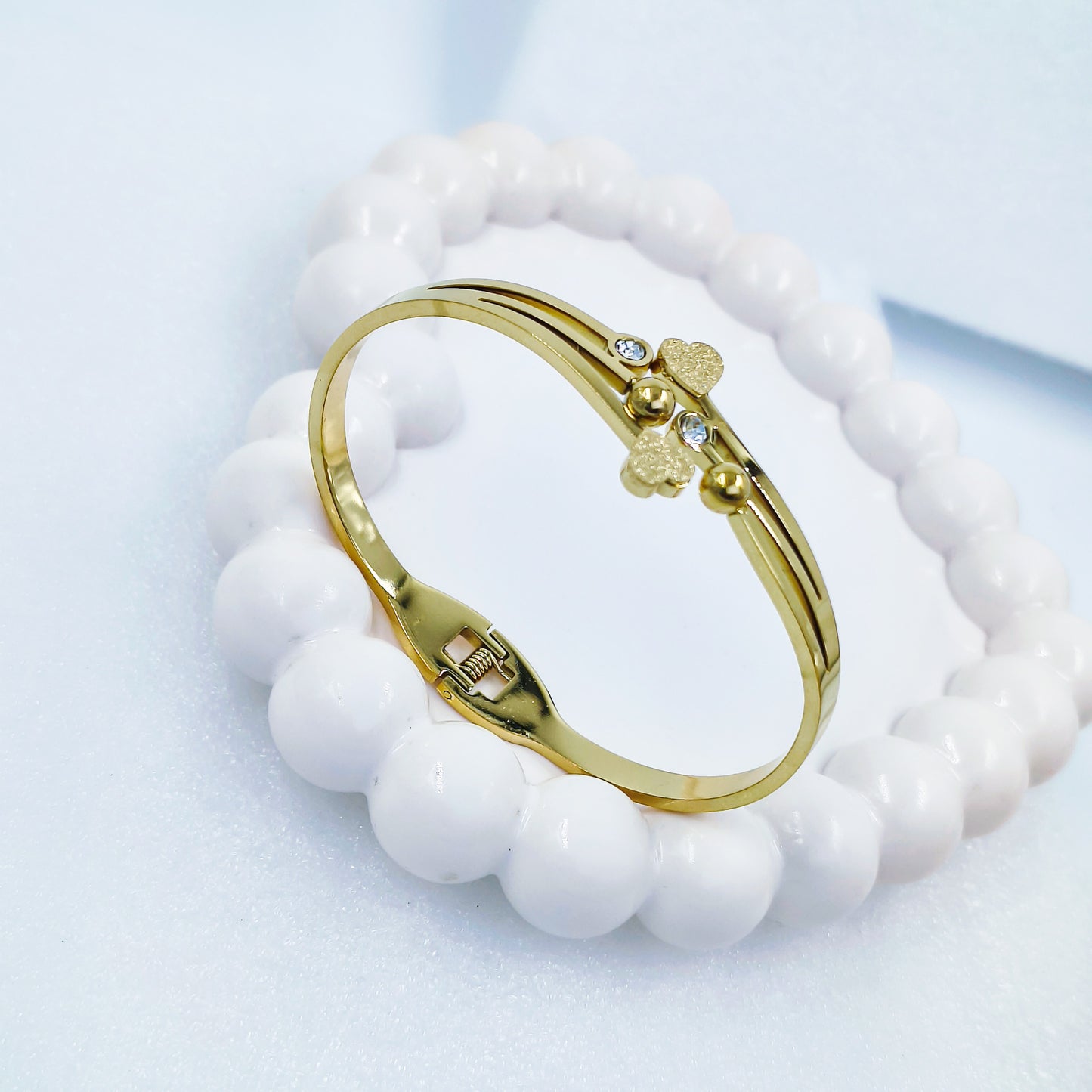 Double Heart Gold Plated Anti-Tarnish Bracelet (Regular Size & 2.8)