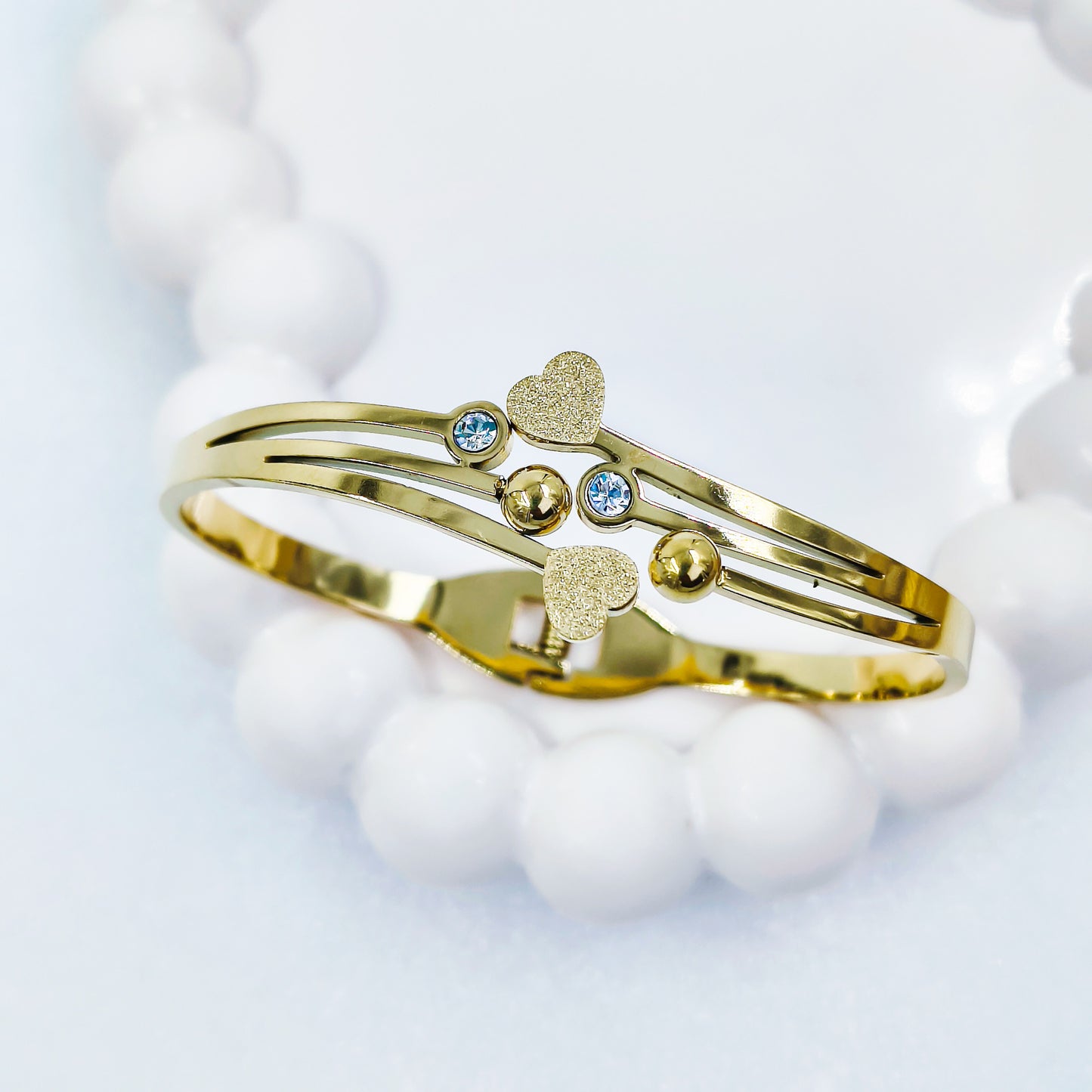 Double Heart Gold Plated Anti-Tarnish Bracelet (Regular Size & 2.8)