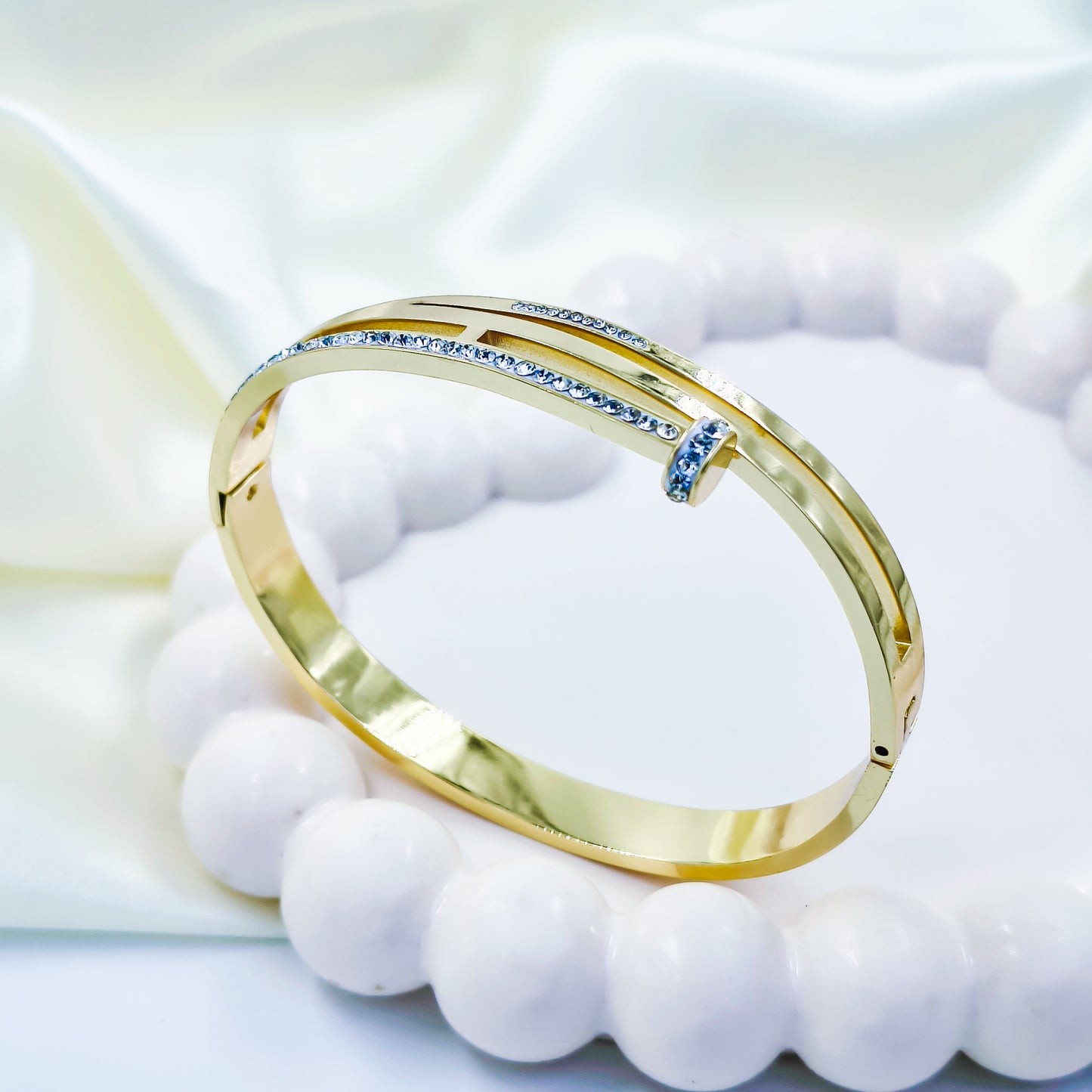 Anti-Tarnish Gold Plated Kada Bracelet with Sparkling Stones – Regular Size 2.8 | True Shiny Jewells