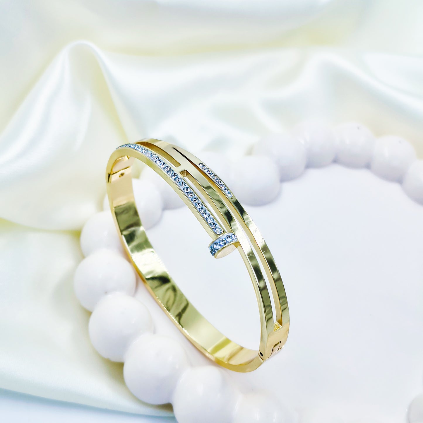Anti-Tarnish Gold Plated Kada Bracelet with Sparkling Stones – Regular Size 2.8 | True Shiny Jewells