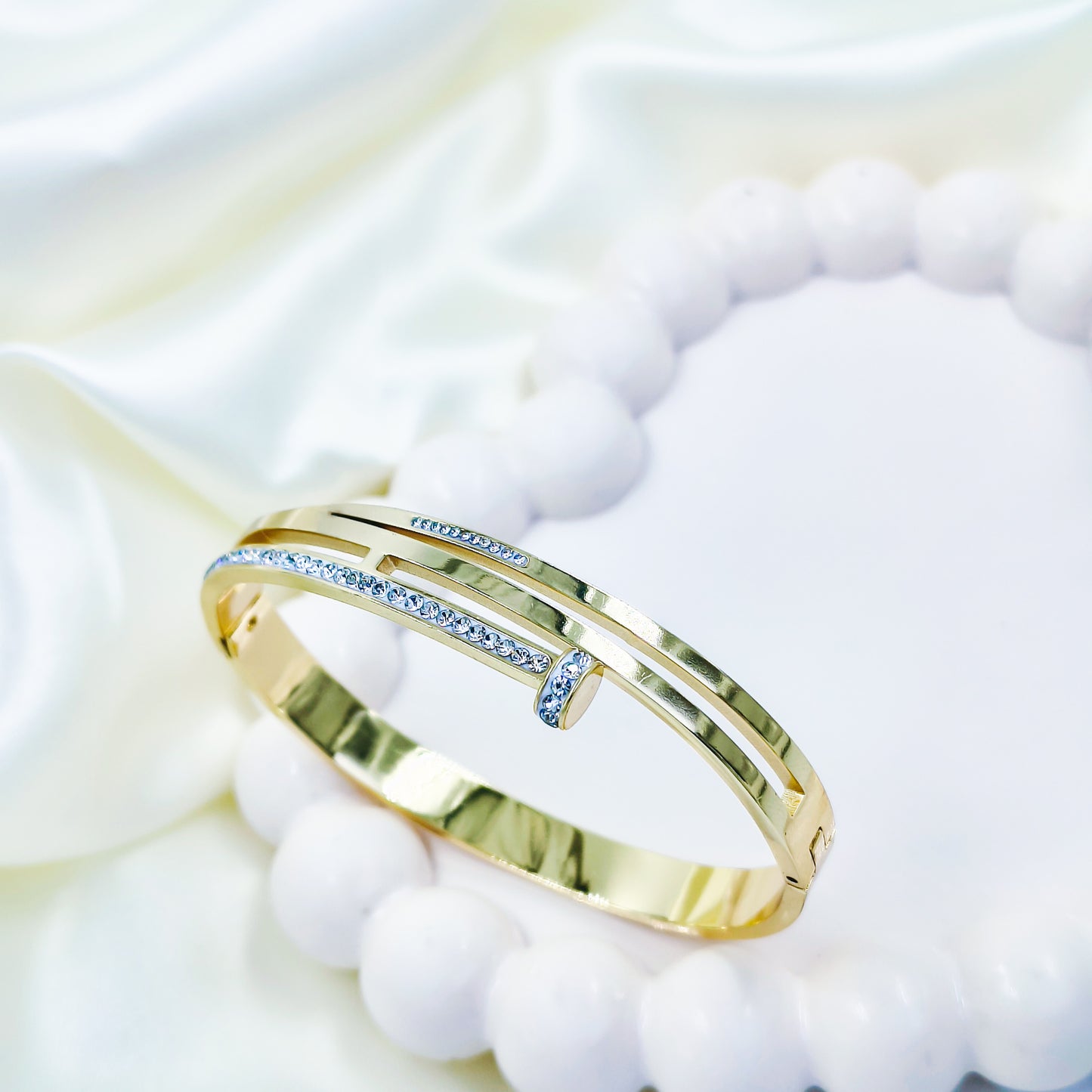 Anti-Tarnish Gold Plated Kada Bracelet with Sparkling Stones – Regular Size 2.8 | True Shiny Jewells