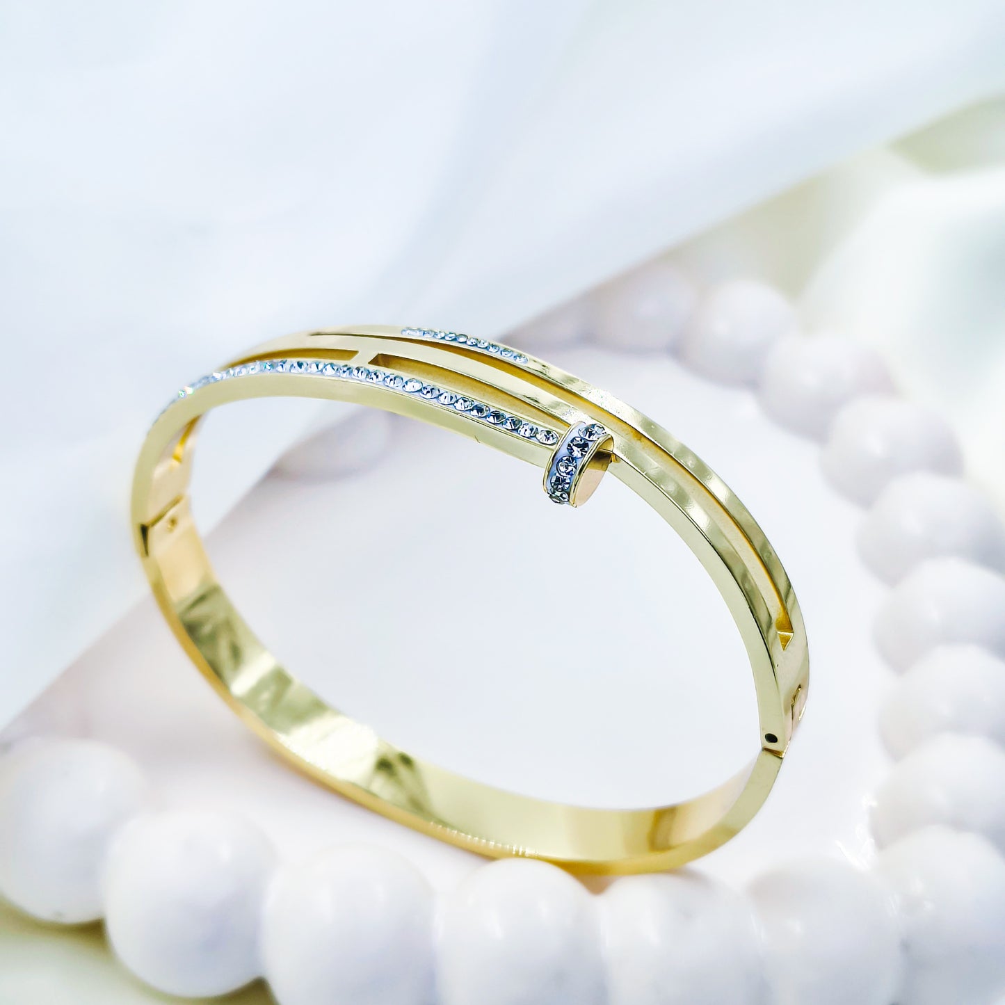 Anti-Tarnish Gold Plated Kada Bracelet with Sparkling Stones – Regular Size 2.8 | True Shiny Jewells